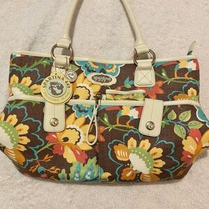 Spartina 449 Brown and Cream Shoulder Bag with Gold Hardware